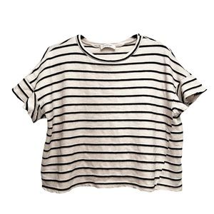 Kaileigh White & Black Striped Cropped‎ Blouse Size Medium